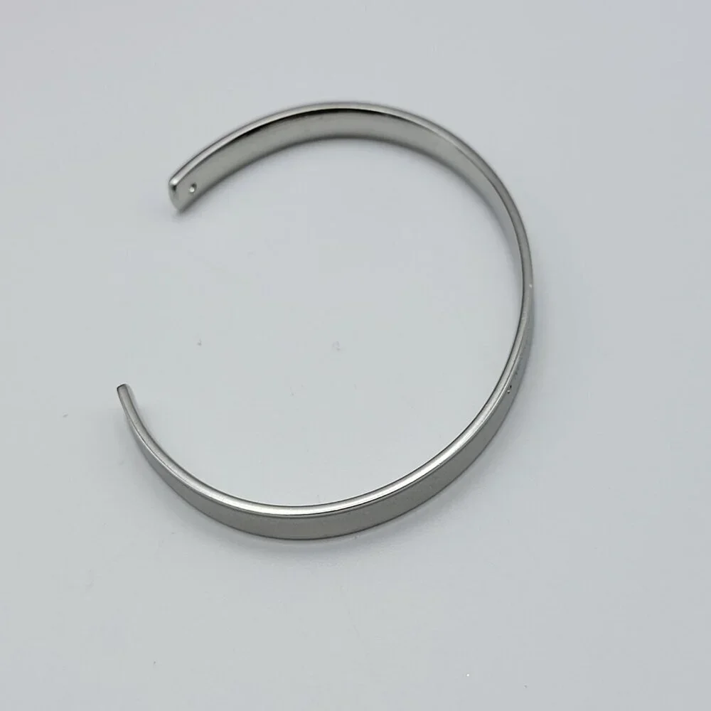 Michael Kors Silver Tone Logo Open Cuff Bracelet Tiny Diamond Accent 6.5